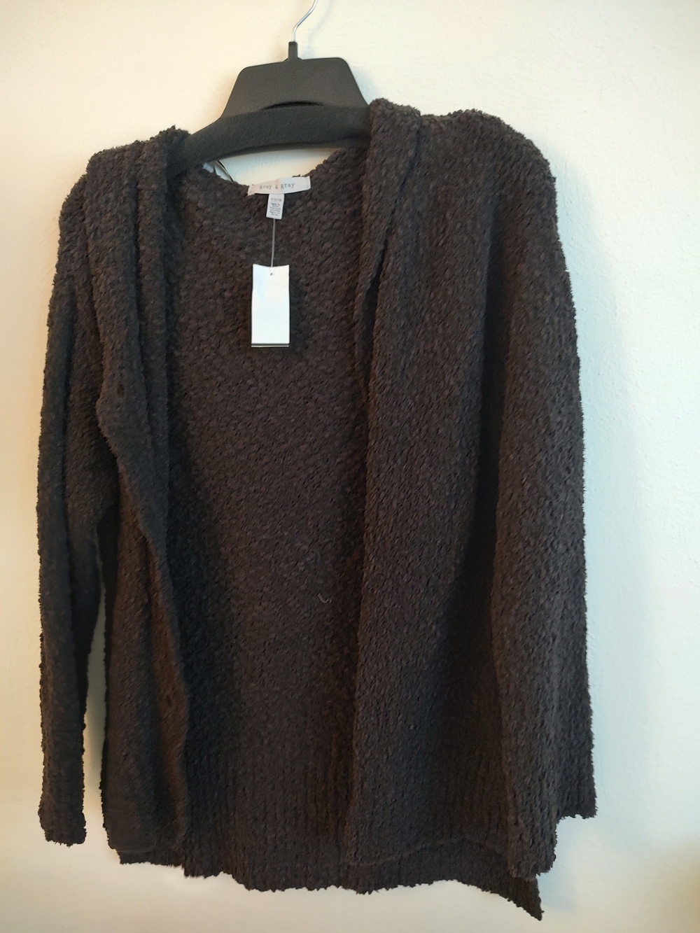 Grey & Gray Brand Textured Open-Front Hooded Cardigan - Chocolate Brown